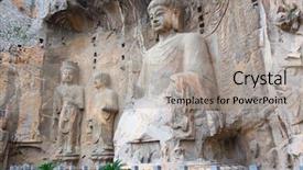  Presentation with buddha - Audience pleasing presentation theme consisting of bodhisattvas carved in the monolith backdrop and a light gray colored foreground