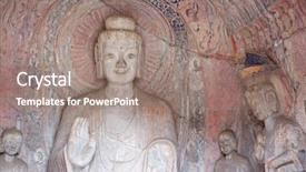  Presentation with hindu buddha history - Slides featuring bodhisattvas carved in the monolith background and a gray colored foreground