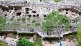  Presentation with hindu buddha history - Amazing slides having bodhisattvas carved in the monolith backdrop and a  colored foreground