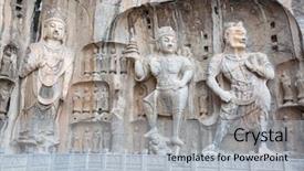  Presentation with buddha - PPT theme consisting of bodhisattvas carved in the monolith background and a  colored foreground