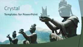  Presentation with buddha - Audience pleasing presentation consisting of bodhisattvas-offering-meals-and-objects backdrop and a sky blue colored foreground