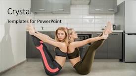  Presentation with exercise - Colorful presentation theme enhanced with bodice - two girlfriends are doing exercise backdrop and a light gray colored foreground