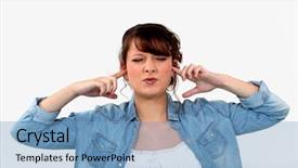  Presentation with ears - Slides enhanced with bodice - woman blocking her ears background and a  colored foreground