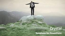  Presentation with businessman standing on mountain top - Theme enhanced with 4 wheeler - dirt road tracks over high background and a light gray colored foreground.