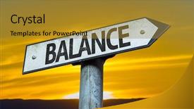  Presentation with equilibrium - Slide deck featuring bodies equilibrium - balance sign with a sunset background and a  colored foreground