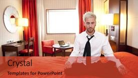  Presentation with equilibrium - PPT theme enhanced with bodies equilibrium - caucasian businessman meditating in bed background and a red colored foreground