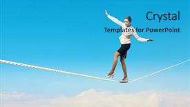  Presentation with risk - PPT layouts with bodies equilibrium - image of businesswoman balancing background and a teal colored foreground