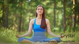  Presentation with keep calm terminal - Theme with bodies equilibrium - portrait of calm woman sitting background and a gold colored foreground