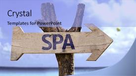  Presentation with spa - Cool new presentation theme with bodies equilibrium - spa wooden sign backdrop and a light blue colored foreground