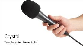  Presentation with microphone - Presentation enhanced with wired body - close-up of a person's hand background and a white colored foreground