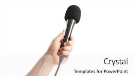  Presentation with microphone - PPT theme featuring wired body - close-up of a person's hand background and a white colored foreground