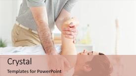  Presentation with stretching - Cool new presentation theme with physical therapy body - man stretching a woman's arm backdrop and a coral colored foreground