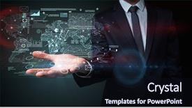  Presentation with wireless communication concept - Slide deck consisting of body and hand in background background and a wine colored foreground