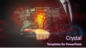  Presentation with wireless communication concept - Presentation theme consisting of body and hand in background background and a  colored foreground