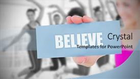  Presentation with believe - Amazing presentation theme having body believers - fit blonde holding card saying backdrop and a light blue colored foreground
