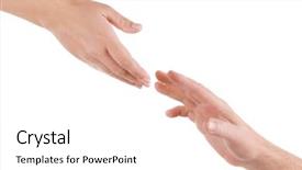  Presentation with helping hand - Slides consisting of body believers - helping hand isolated on white background and a white colored foreground