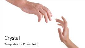  Presentation with helping hand - Slide deck enhanced with body believers - helping hand isolated on white background and a  colored foreground