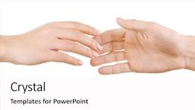  Presentation with helping hand - Colorful slides enhanced with body believers - helping hand isolated on white backdrop and a  colored foreground