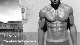  Presentation with fine art - Theme enhanced with very muscular shirtless male background and a gray colored foreground