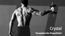  Presentation with black man - Presentation theme having body building - dumbbell man rear view background and a dark gray colored foreground