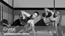  Presentation with body building - Audience pleasing PPT theme consisting of body building - gym man and woman push-up backdrop and a gray colored foreground