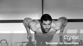  Presentation with body building - Colorful slide set enhanced with body building - gym man push-up strength pushup backdrop and a gray colored foreground