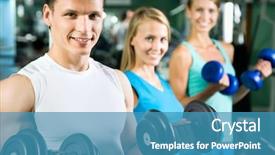  Presentation with club training - PPT layouts enhanced with body building - man with weight training equipment background and a teal colored foreground