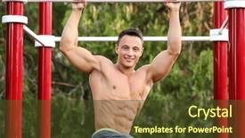  Presentation with sporty - PPT theme consisting of body building - sporty young man training outdoors background and a tawny brown colored foreground