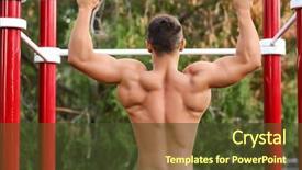  Presentation with adventure sports man - Cool new slides with body building - sporty young man training outdoors backdrop and a  colored foreground