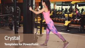  Presentation with body building - Slide deck with body building - sporty young woman training legs background and a coral colored foreground