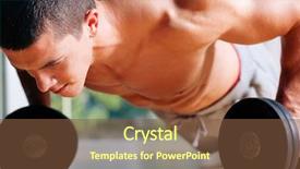  Presentation with strong - Beautiful presentation theme featuring body building - strong handsome man doing push-ups backdrop and a tawny brown colored foreground