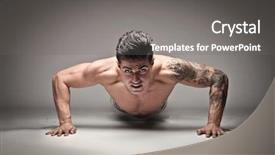  Presentation with push vs pull - Presentation enhanced with body building - tattooed man doing push ups background and a gray colored foreground