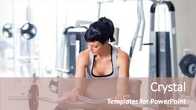  Presentation with club training - Slide deck consisting of body building - woman with weight training equipment background and a coral colored foreground