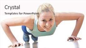  Presentation with body building - Colorful slide set enhanced with body building - young woman doing push-ups backdrop and a white colored foreground