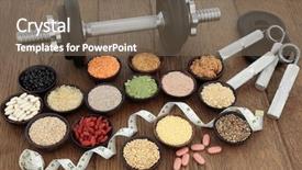  Presentation with body building - PPT layouts with body building equipment with dumbbells background and a violet colored foreground