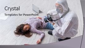  Presentation with crime scene - Slide deck enhanced with body camera police - forensic investigator at the crime background and a light gray colored foreground