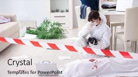  Presentation with crime scene - Slide set enhanced with body camera police - forensics investigator at the scene background and a lemonade colored foreground