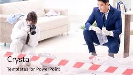  Presentation with crime scene - Amazing presentation design having body camera police - forensics investigator at the scene backdrop and a  colored foreground