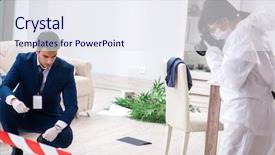  Presentation with crime scene - PPT layouts with body camera police - forensics investigator at the scene background and a sky blue colored foreground