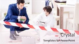  Presentation with crime scene - Presentation theme featuring body camera police - forensics investigator at the scene background and a lemonade colored foreground