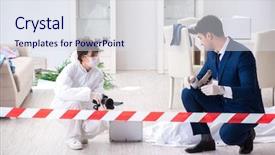  Presentation with crime scene - Presentation theme having body camera police - forensics investigator at the scene background and a sky blue colored foreground