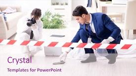  Presentation with crime scene - Cool new presentation design with body camera police - forensics investigator at the scene backdrop and a sky blue colored foreground