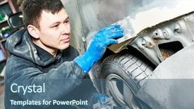  Presentation with auto body repair - Presentation consisting of body car at automobile repair background and a ocean colored foreground