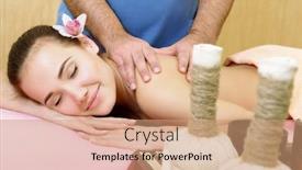  Presentation with body care spa body massage - Amazing slide deck having body care beautiful young woman relaxing with hand massage at beauty spa salon back manual massage backdrop and a coral colored foreground