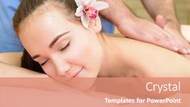  Presentation with body care spa body massage - Beautiful PPT layouts featuring body care beautiful young woman relaxing with hand massage at beauty spa salon back manual massage backdrop and a coral colored foreground