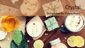  Presentation with beauty cosmetic - Presentation theme with body care cosmetic product background and a coral colored foreground