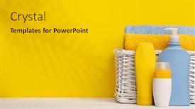  Presentation with product - PPT theme featuring body-care-items-and-bathroom background and a  colored foreground