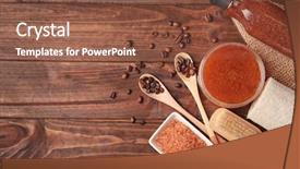  Presentation with coffee beans - Cool new PPT theme with body care set with coffee beans on wooden background backdrop and a tawny brown colored foreground