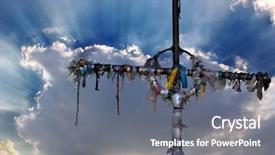  Presentation with lilies ribbons text and cross - Theme with body christ - cross with ribbons against clouds background and a gray colored foreground