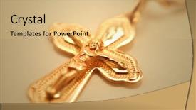  Presentation with crucifix - Colorful presentation theme enhanced with body christ - gold cross with crucifix closeup backdrop and a coral colored foreground